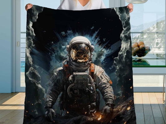 Sherpa Throw Blanket - Space Astronaut Illustration - Soft Plush Throw Blanket-Jacobson Cottage