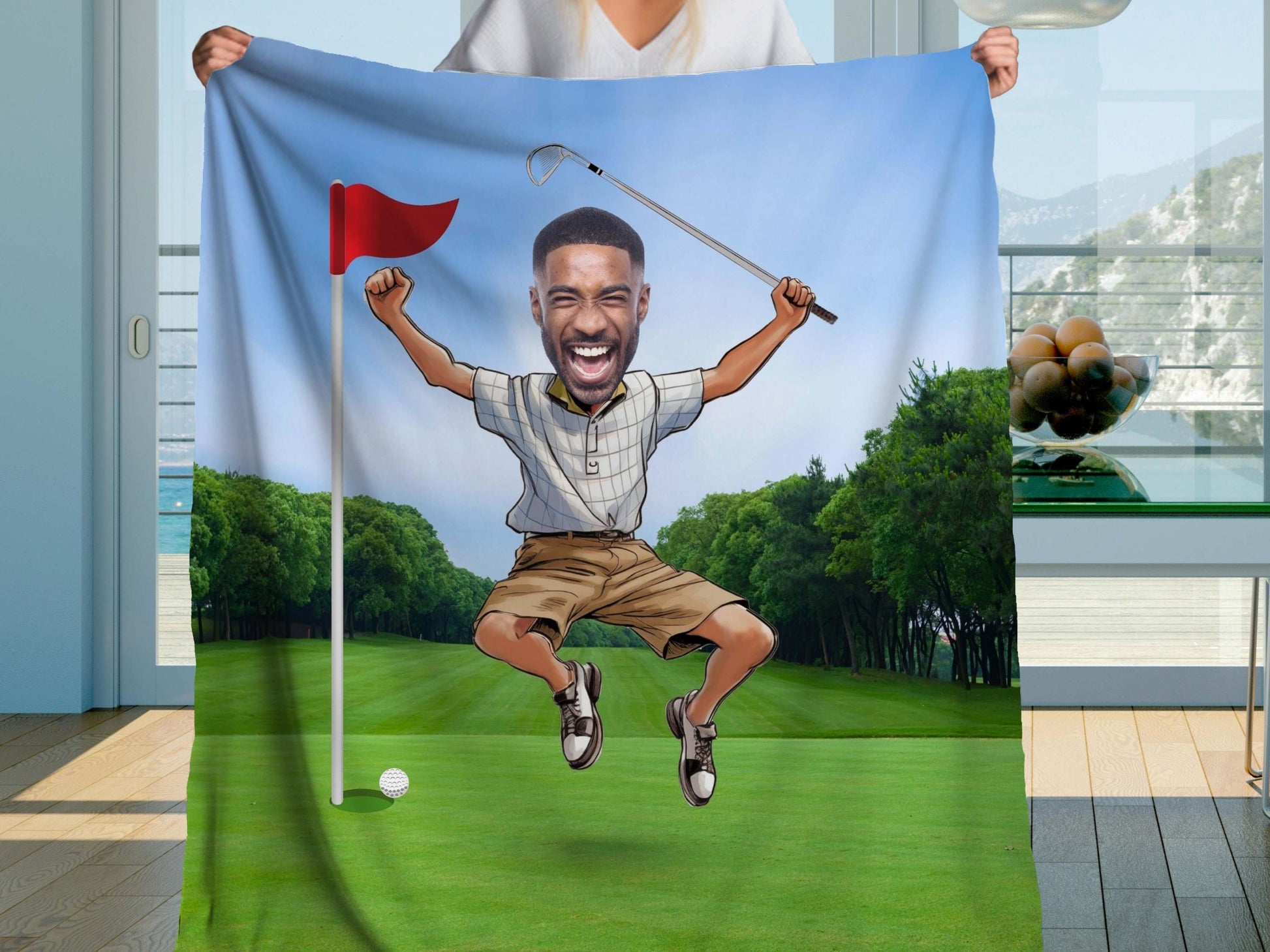 Sherpa Throw Blanket - Funny Custom Golf with Personalized Face - Soft Plush Throw Blanket-Jacobson Cottage