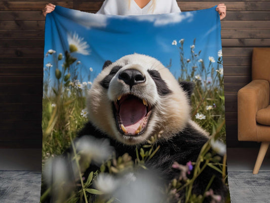 Sherpa Throw Blanket - Panda in Wildflower Meadow Adorable Animal - Soft Plush Throw Blanket-Jacobson Cottage