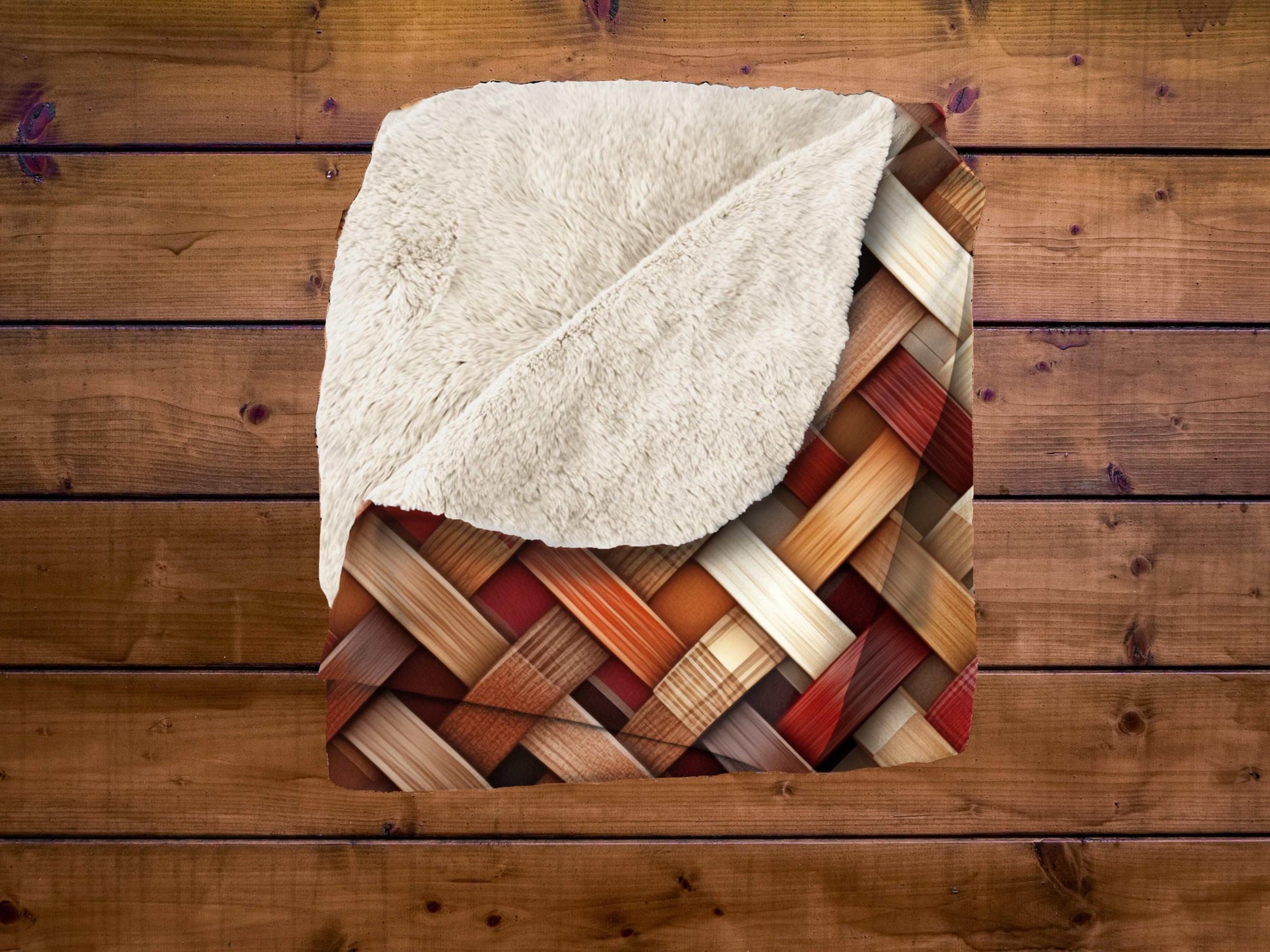 Sherpa Throw Blanket - Rustic Woven Basketweave Pattern Cozy Brown & Red Plaid Style - Soft Plush Throw Blanket-Jacobson Cottage