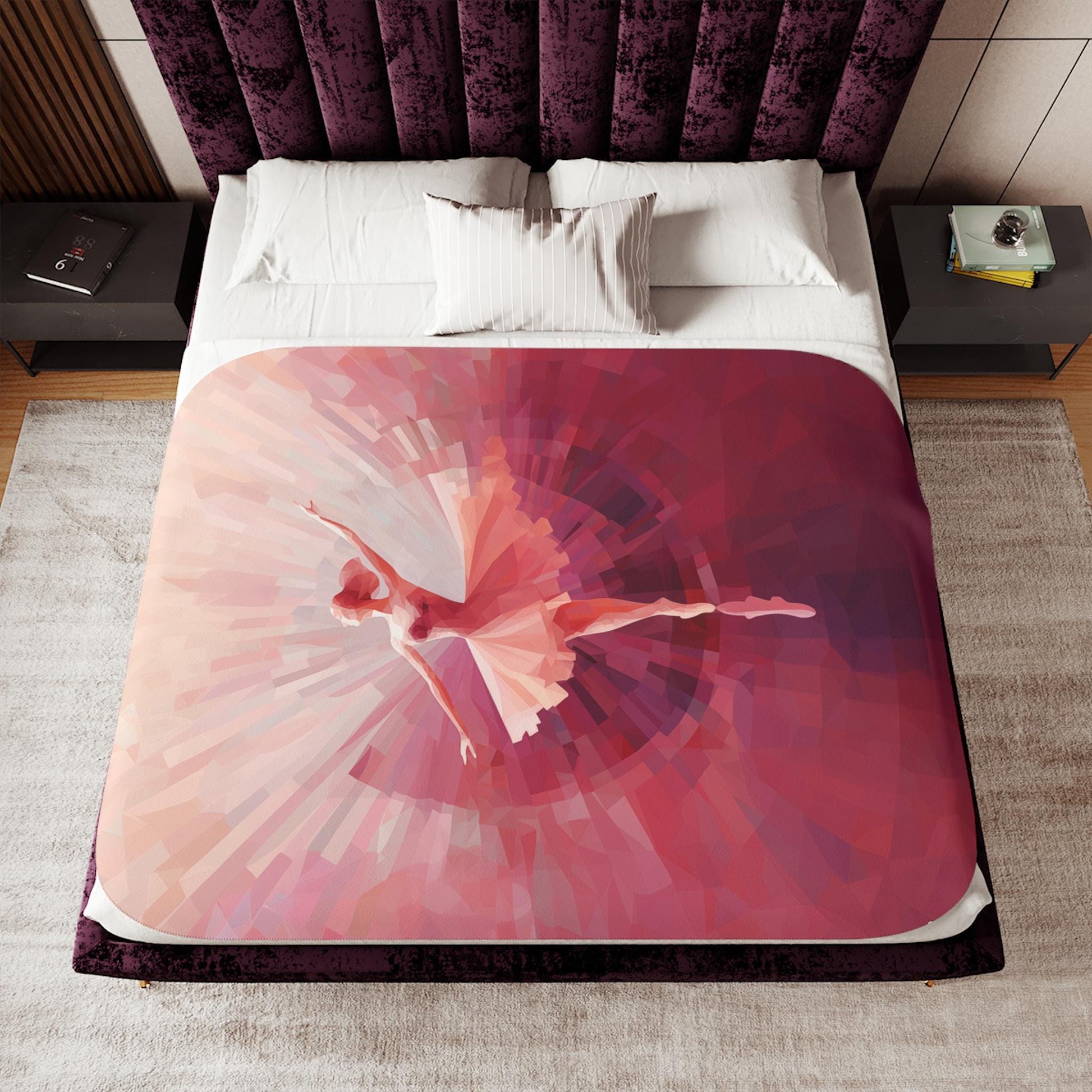 Sherpa Throw Blanket - Ballerina Painting Design in shades of Pink - Soft Plush Throw Blanket-Jacobson Cottage