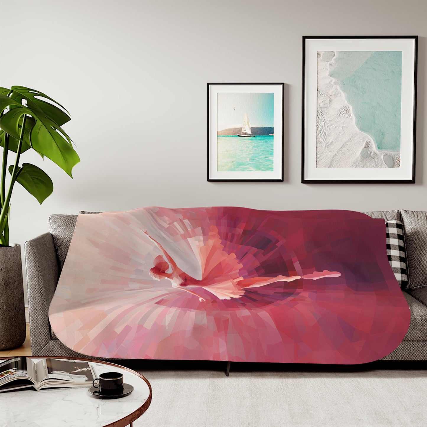 Sherpa Throw Blanket - Ballerina Painting Design in shades of Pink - Soft Plush Throw Blanket-Jacobson Cottage