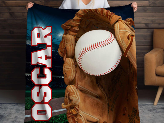 Sherpa Throw Blanket - Custom Name Baseball Glove and Ball personalized design - Soft Plush Throw Blanket-Jacobson Cottage