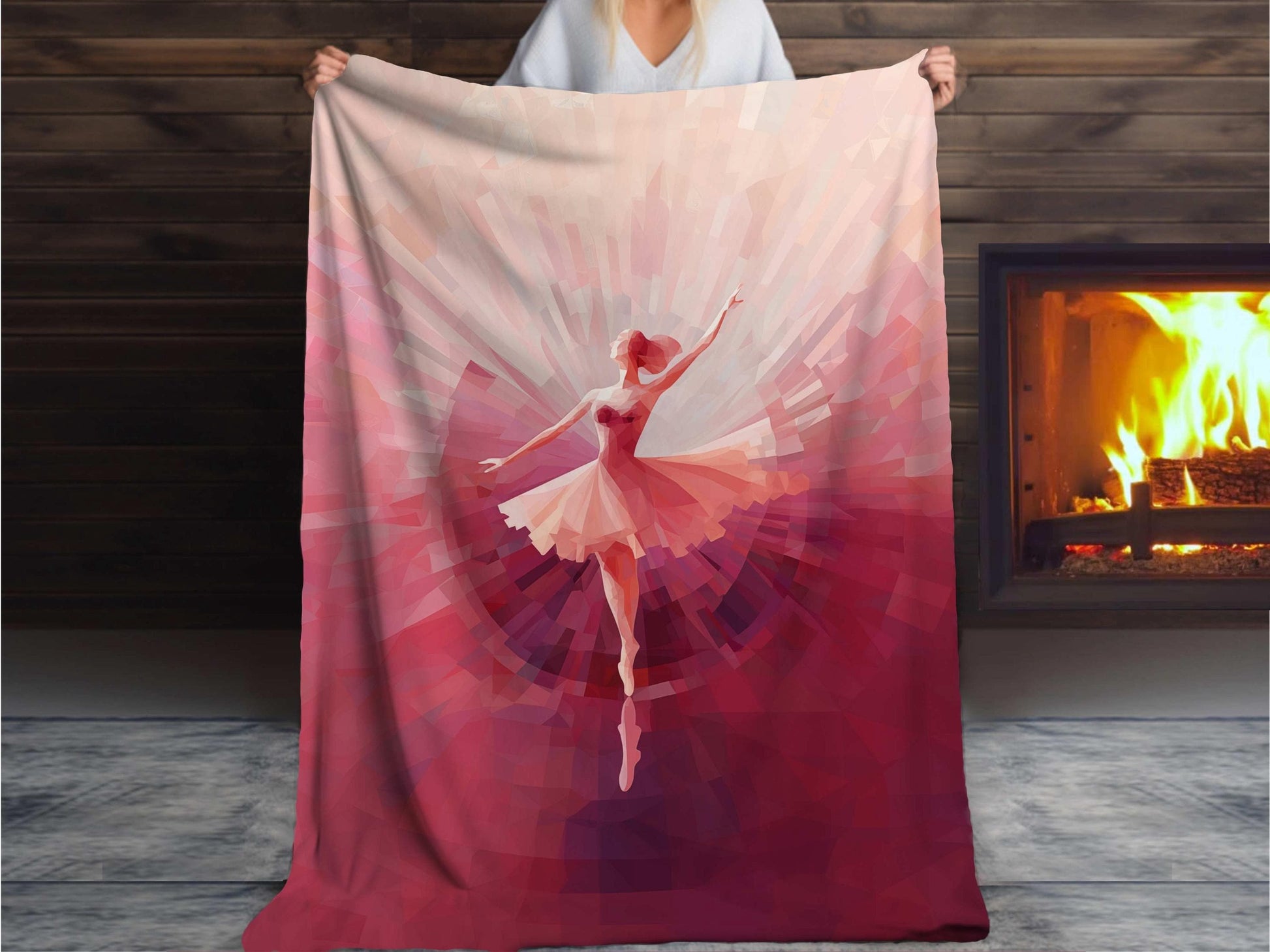 Sherpa Throw Blanket - Ballerina Painting Design in shades of Pink - Soft Plush Throw Blanket-Jacobson Cottage