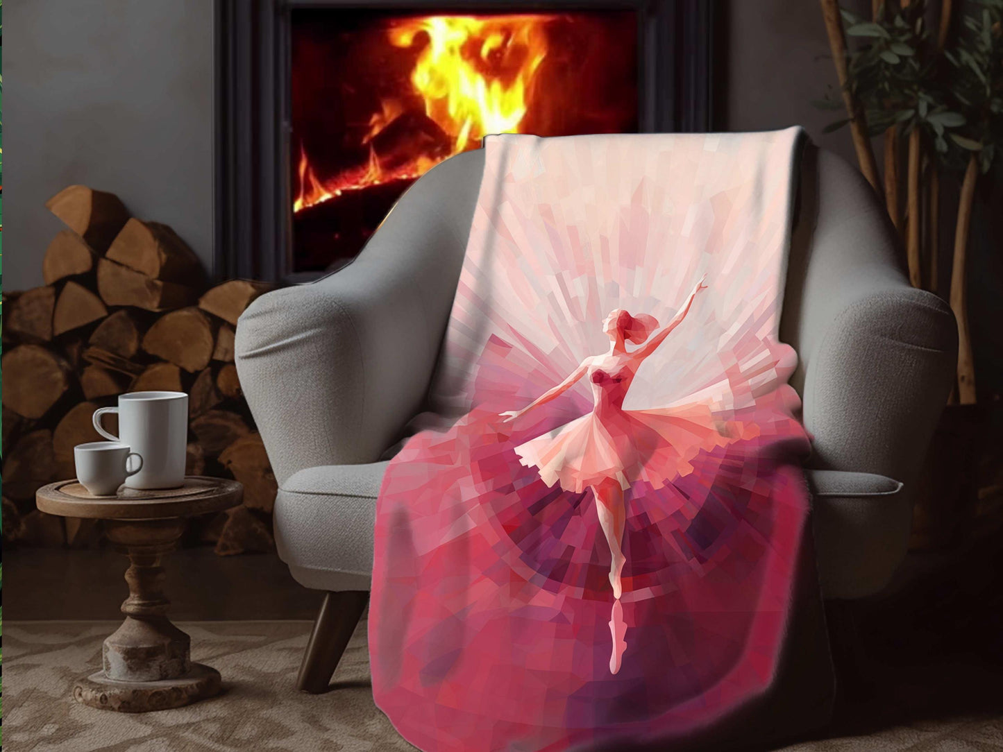 Sherpa Throw Blanket - Ballerina Painting Design in shades of Pink - Soft Plush Throw Blanket-Jacobson Cottage