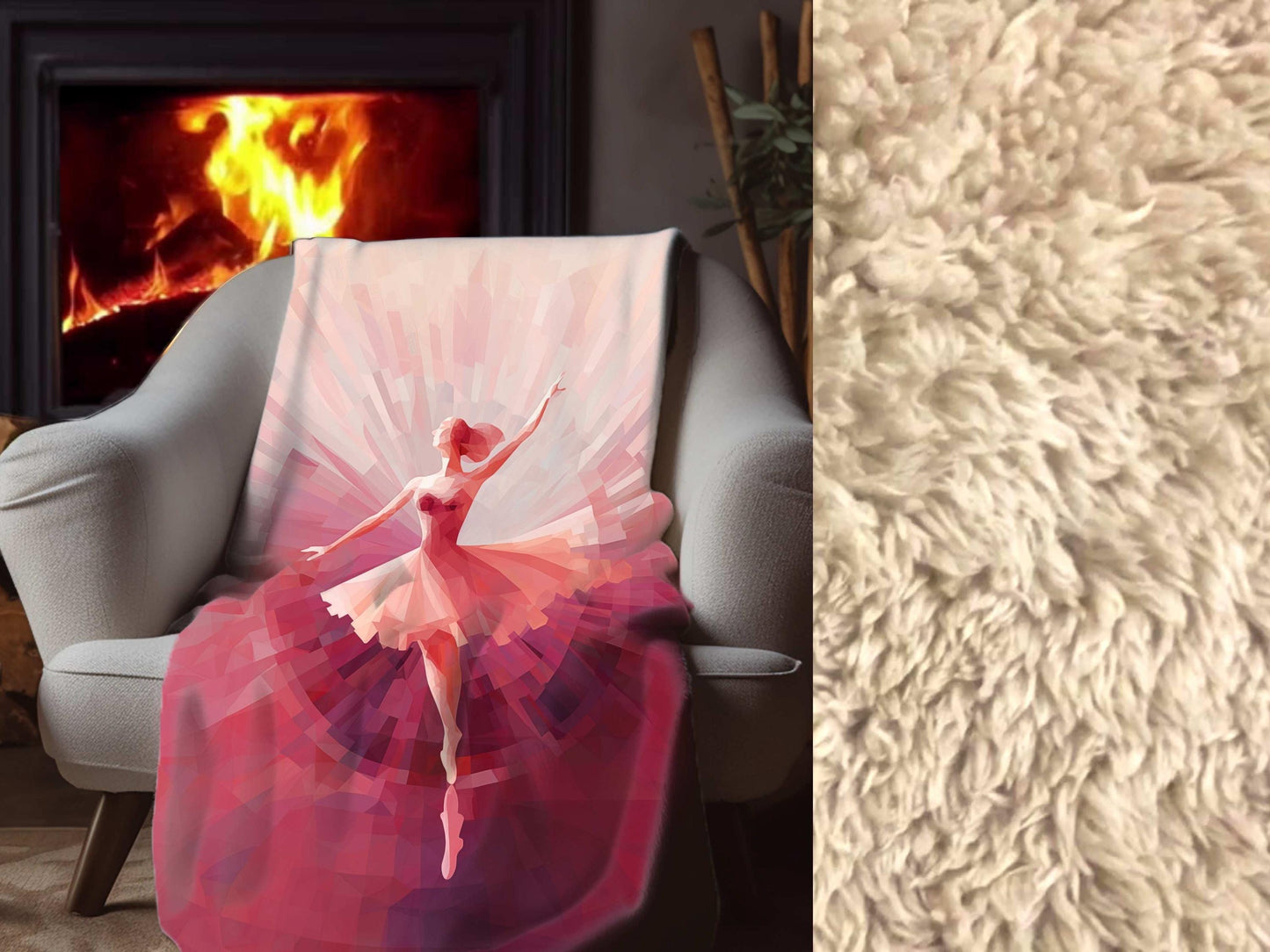 Sherpa Throw Blanket - Ballerina Painting Design in shades of Pink - Soft Plush Throw Blanket-Jacobson Cottage