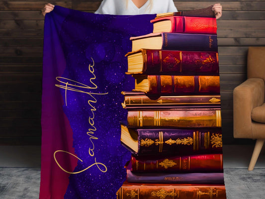 Sherpa Throw Blanket - Personalized Book Lover Design with Custom Name - Soft Plush Throw Blanket-Jacobson Cottage