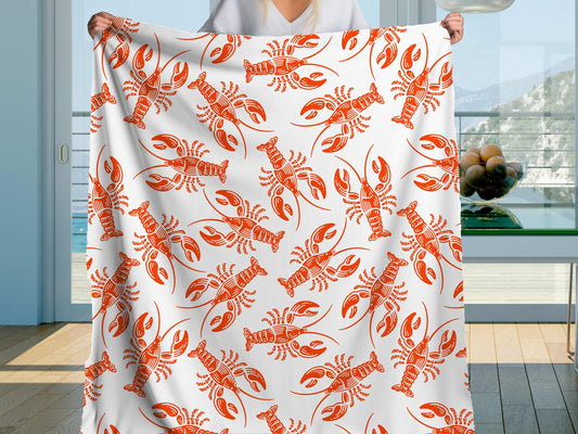 Sherpa Throw Blanket - Nautical New England Red Lobsters Pattern - Soft Plush Throw Blanket-Jacobson Cottage