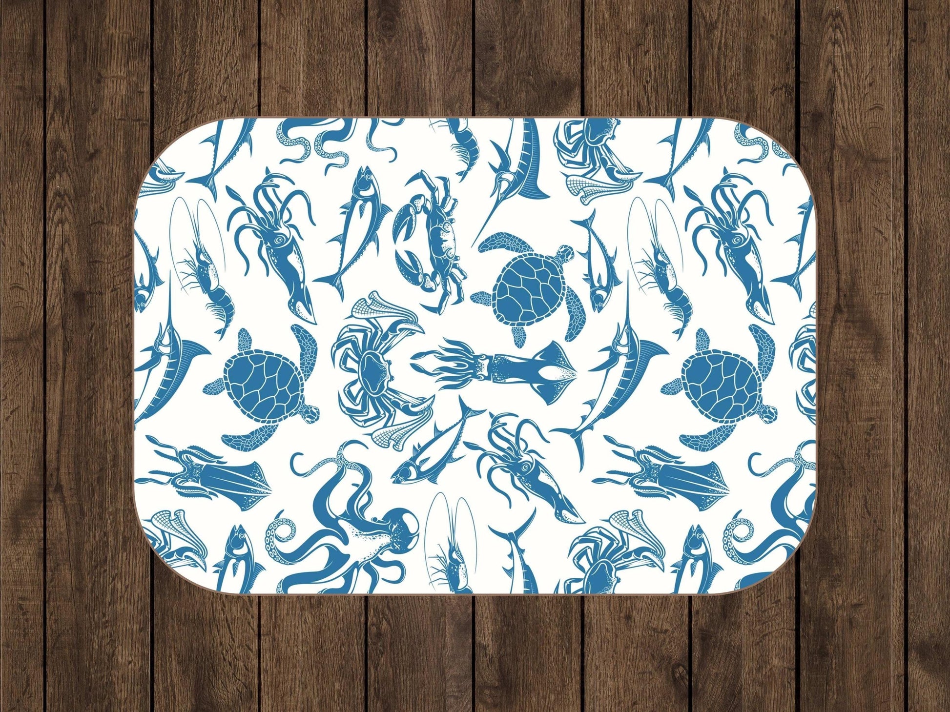 Sherpa Throw Blanket - Blue on White Ocean Sea Creatures Pattern Marine Life - Soft Plush Throw Blanket-Jacobson Cottage