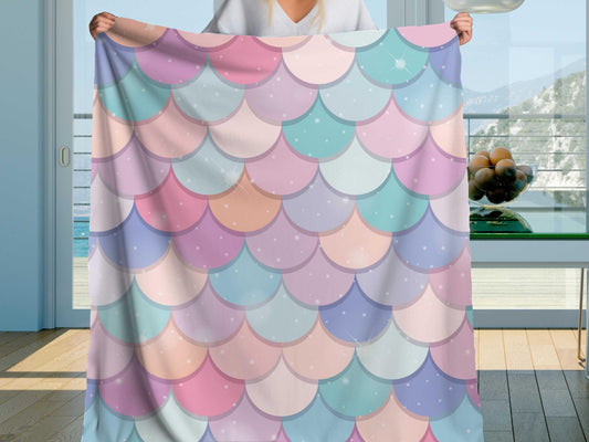 Sherpa Throw Blanket - Pastel Mermaid Scales - Soft Plush Throw Blanket-Jacobson Cottage