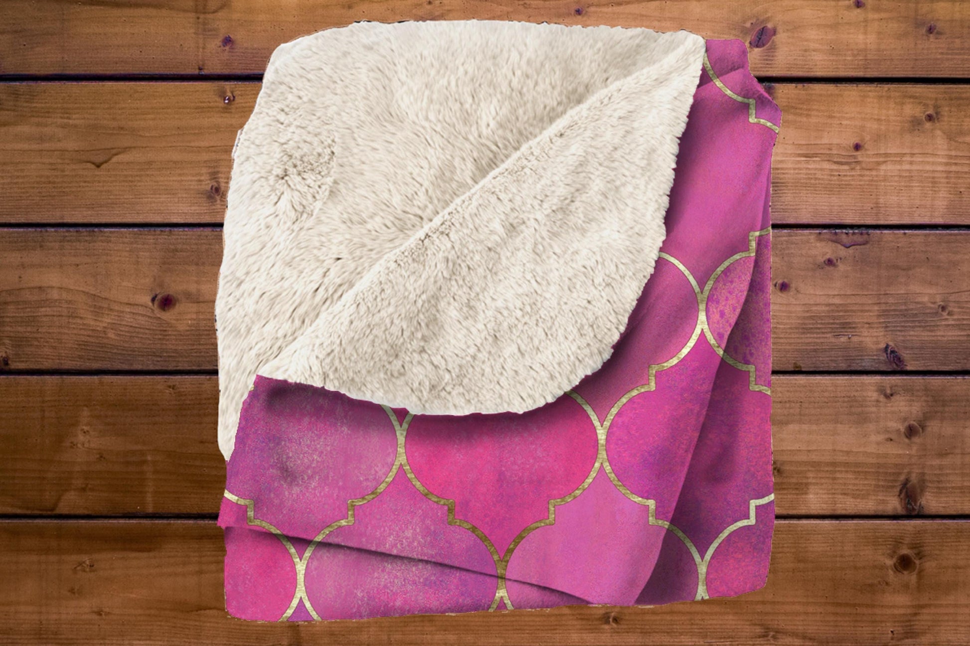 Sherpa Throw Blanket - Pink and Purple Moroccan Trellis with Gold Accents - Soft Plush Throw Blanket-Jacobson Cottage
