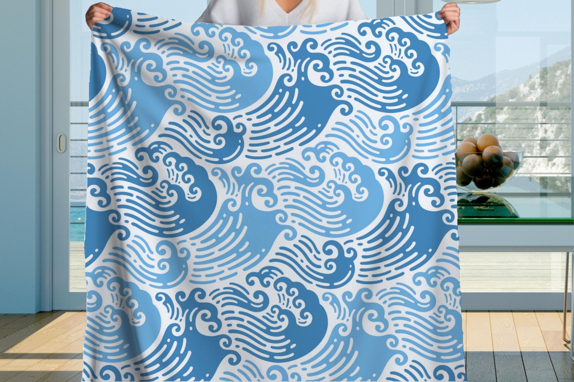 Sherpa Throw Blanket - Blue Ocean Waves - Soft Plush Throw Blanket-Jacobson Cottage