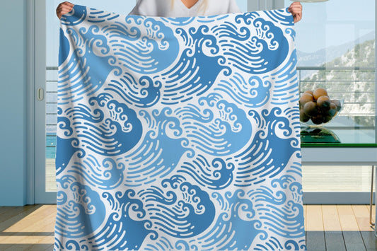 Sherpa Throw Blanket - Blue Ocean Waves - Soft Plush Throw Blanket-Jacobson Cottage