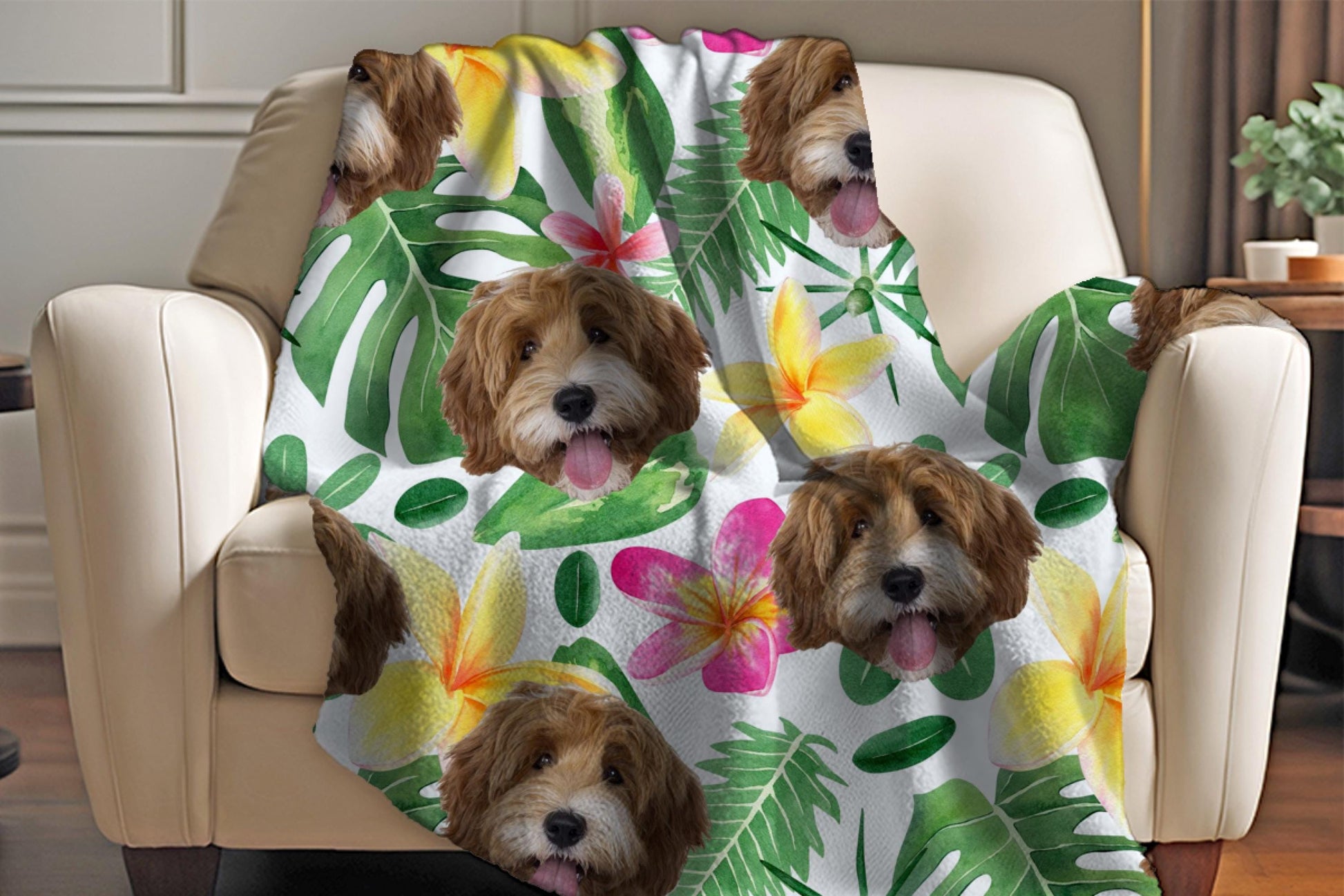 Sherpa Throw Blanket - Tropical Custom Dog Face - Soft Plush Throw Blanket-Jacobson Cottage