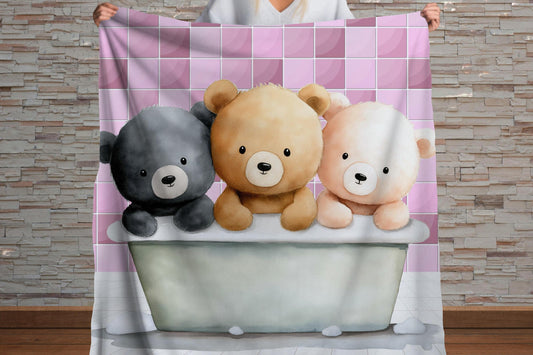 Sherpa Throw Blanket - Teddy bears in bath - Soft Plush Throw Blanket-Jacobson Cottage