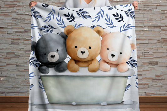 Sherpa Throw Blanket - Teddy bears in bath - Soft Plush Throw Blanket-Jacobson Cottage