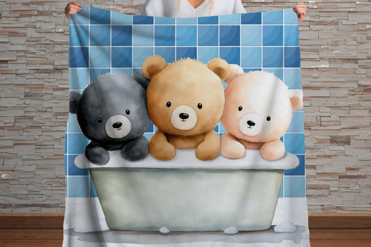 Sherpa Throw Blanket - Teddy bears in bath - Soft Plush Throw Blanket-Jacobson Cottage