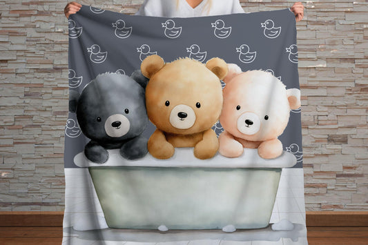 Sherpa Throw Blanket - Teddy bears in bath - Soft Plush Throw Blanket-Jacobson Cottage