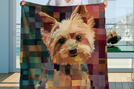 Sherpa Throw Blanket - Yorkie Dog Patchwork Art Design – Soft Plush Throw Blanket-Jacobson Cottage