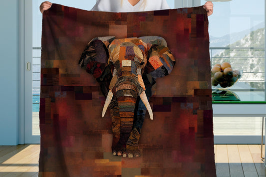 Sherpa Throw Blanket - Safari African Elephant Patchwork Design - Soft Plush Throw Blanket-Jacobson Cottage