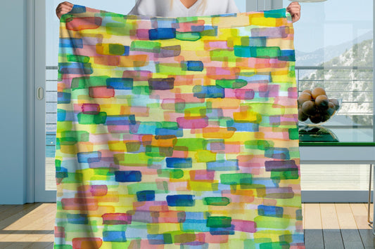 Sherpa Throw Blanket - Colorful Watercolor Brush Stroke Pattern - Soft Plush Throw Blanket-Jacobson Cottage