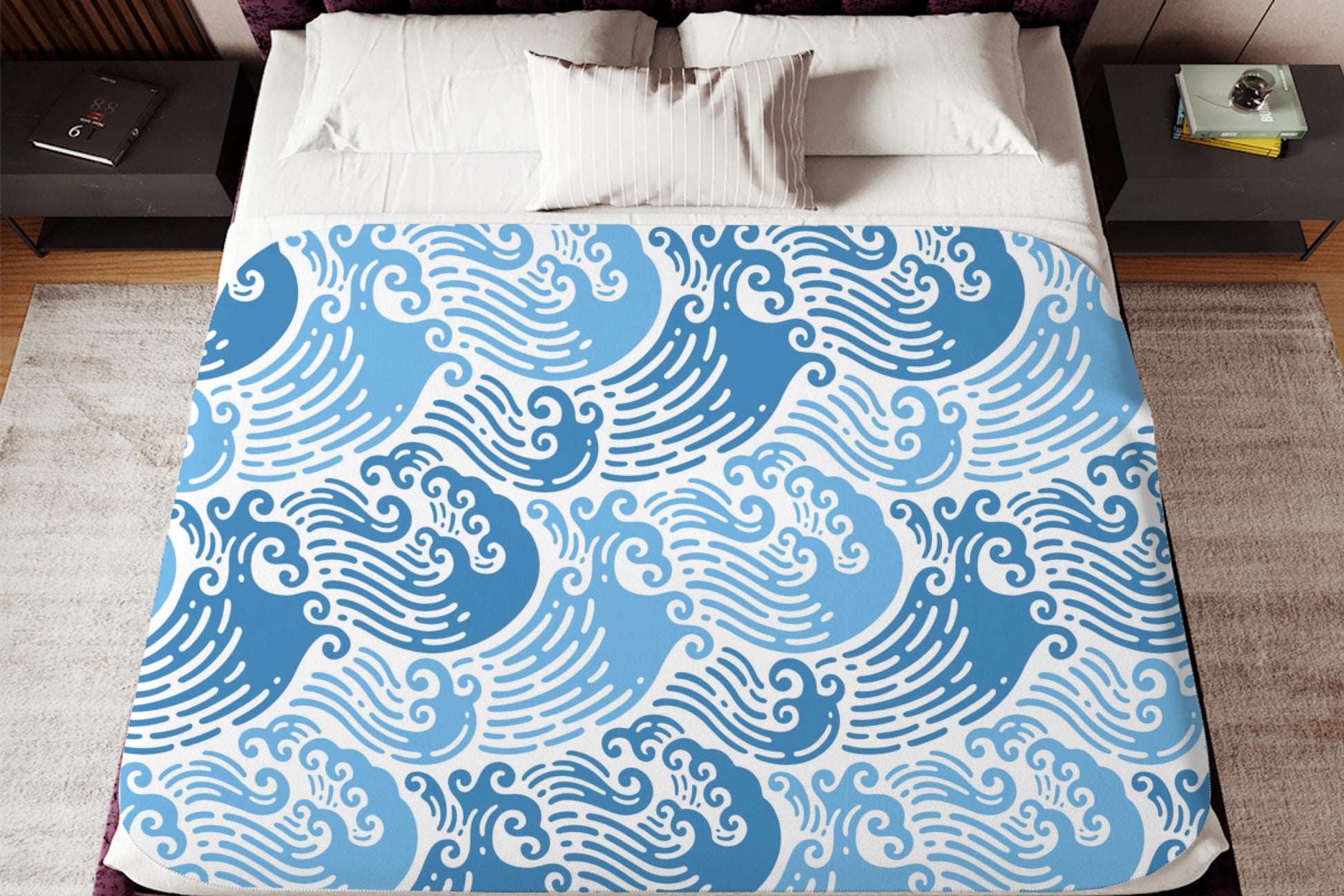 Sherpa Throw Blanket - Blue Ocean Waves - Soft Plush Throw Blanket-Jacobson Cottage