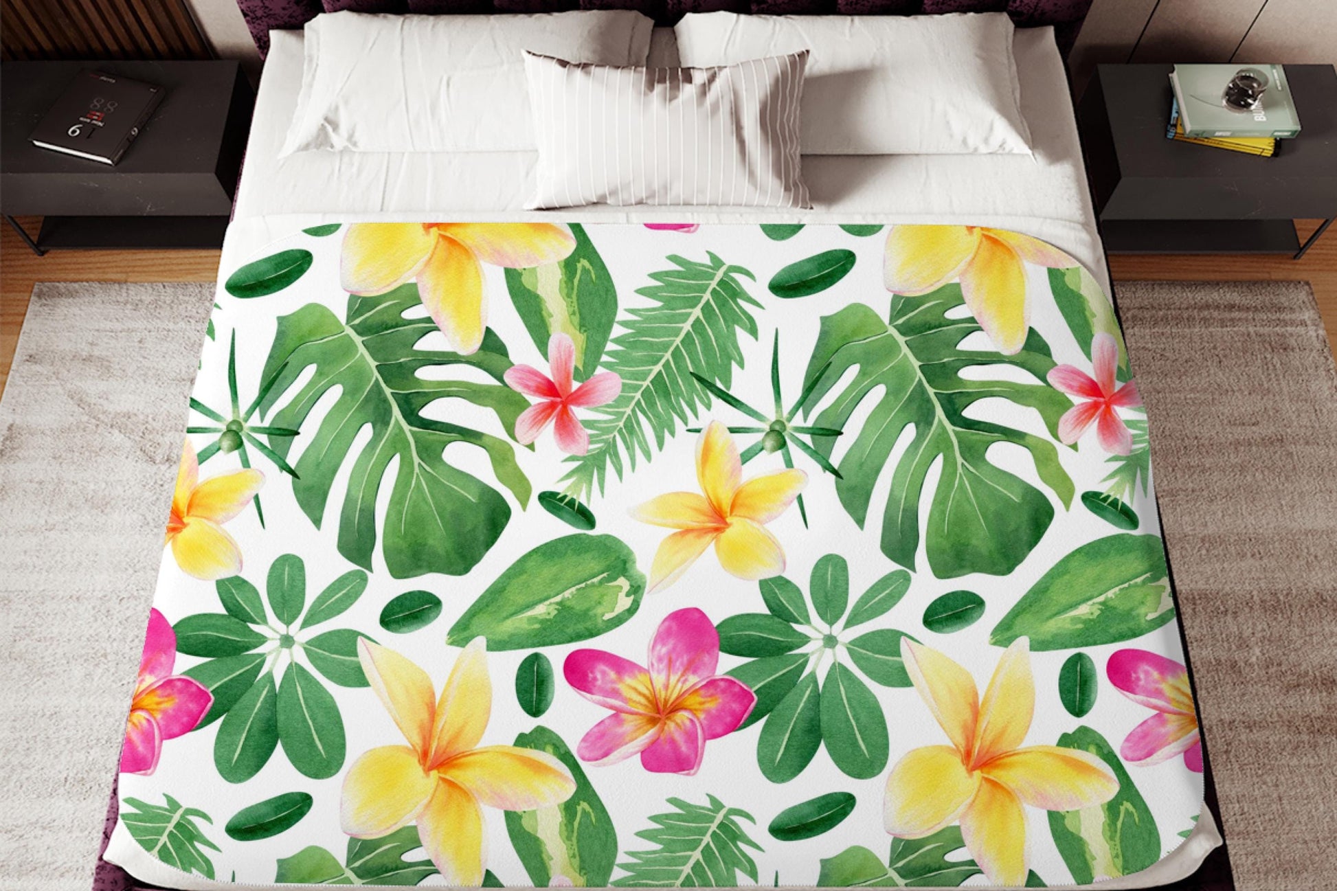 Sherpa Throw Blanket - Tropical Polynesian Print - Soft Plush Throw Blanket-Jacobson Cottage