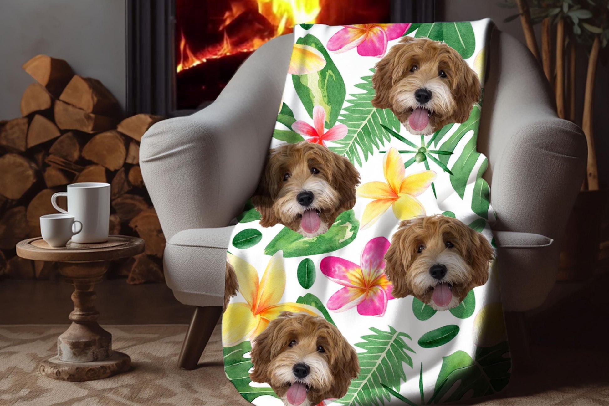 Sherpa Throw Blanket - Tropical Custom Dog Face - Soft Plush Throw Blanket-Jacobson Cottage
