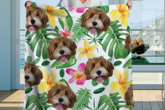 Sherpa Throw Blanket - Tropical Custom Dog Face - Soft Plush Throw Blanket-Jacobson Cottage