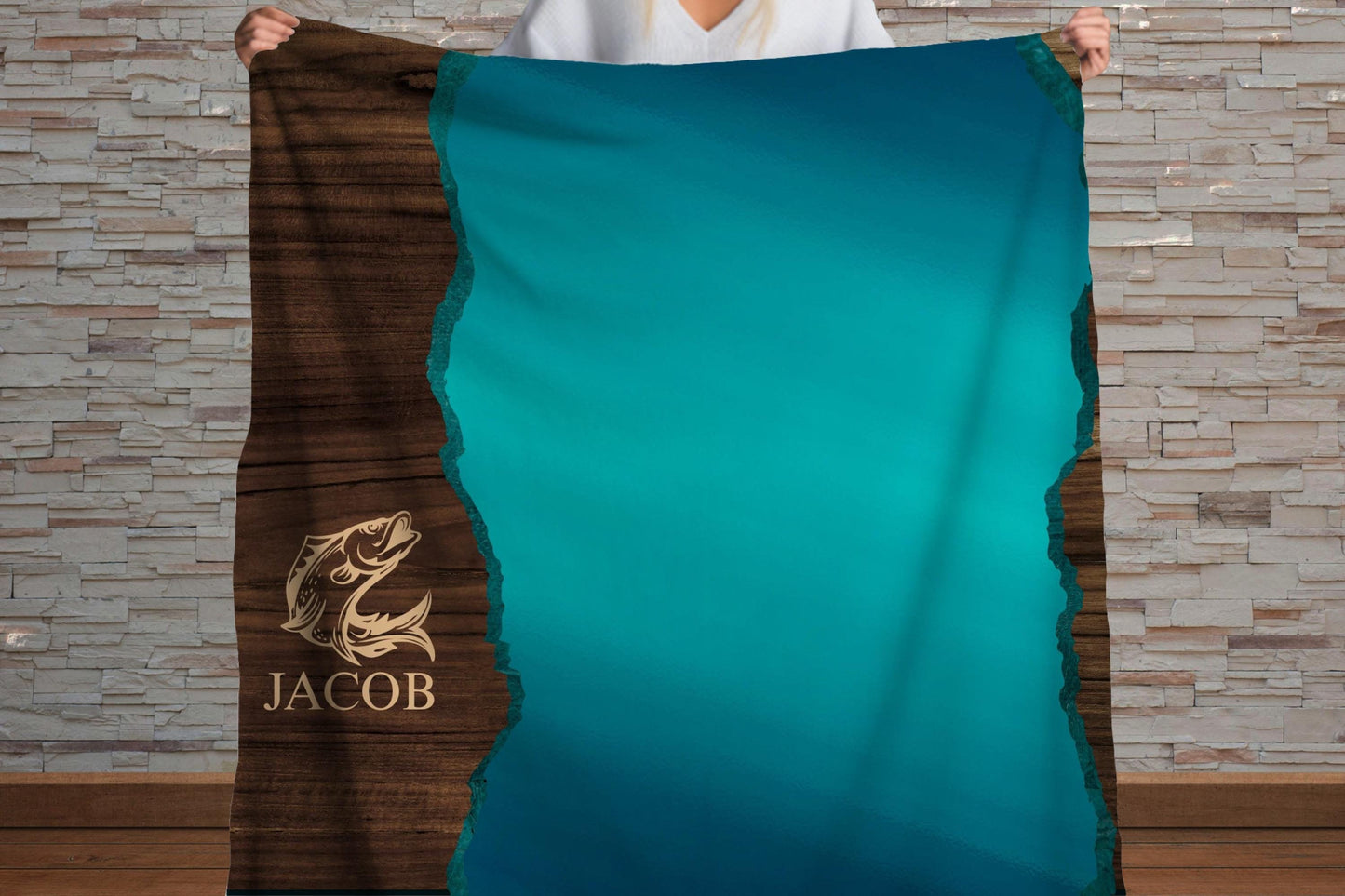 Sherpa Throw Blanket - Custom Name Fishing Design - Soft Plush Throw Blanket-Jacobson Cottage