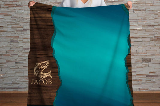Sherpa Throw Blanket - Custom Name Fishing Design - Soft Plush Throw Blanket-Jacobson Cottage