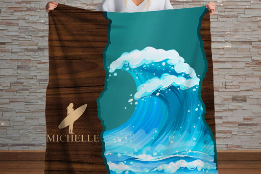 Sherpa Throw Blanket - Custom Name Surfing Gift - Soft Plush Throw Blanket-Jacobson Cottage