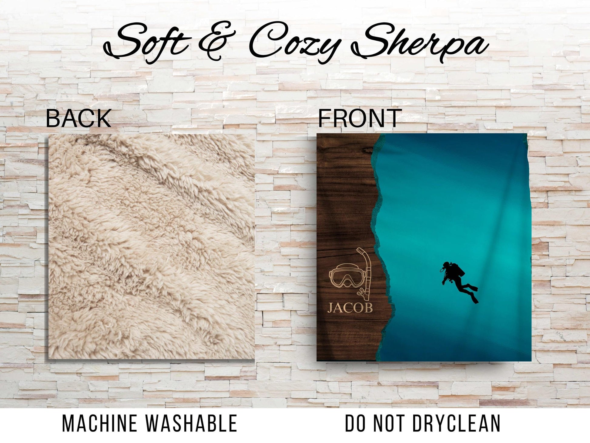 Sherpa Throw Blanket - Custom Name Scuba Diving Design - Soft Plush Throw Blanket-Jacobson Cottage
