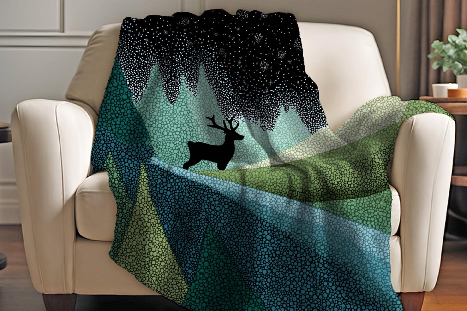 Sherpa Throw Blanket - Christmas Deer in the woods - Soft Plush Throw Blanket-Jacobson Cottage