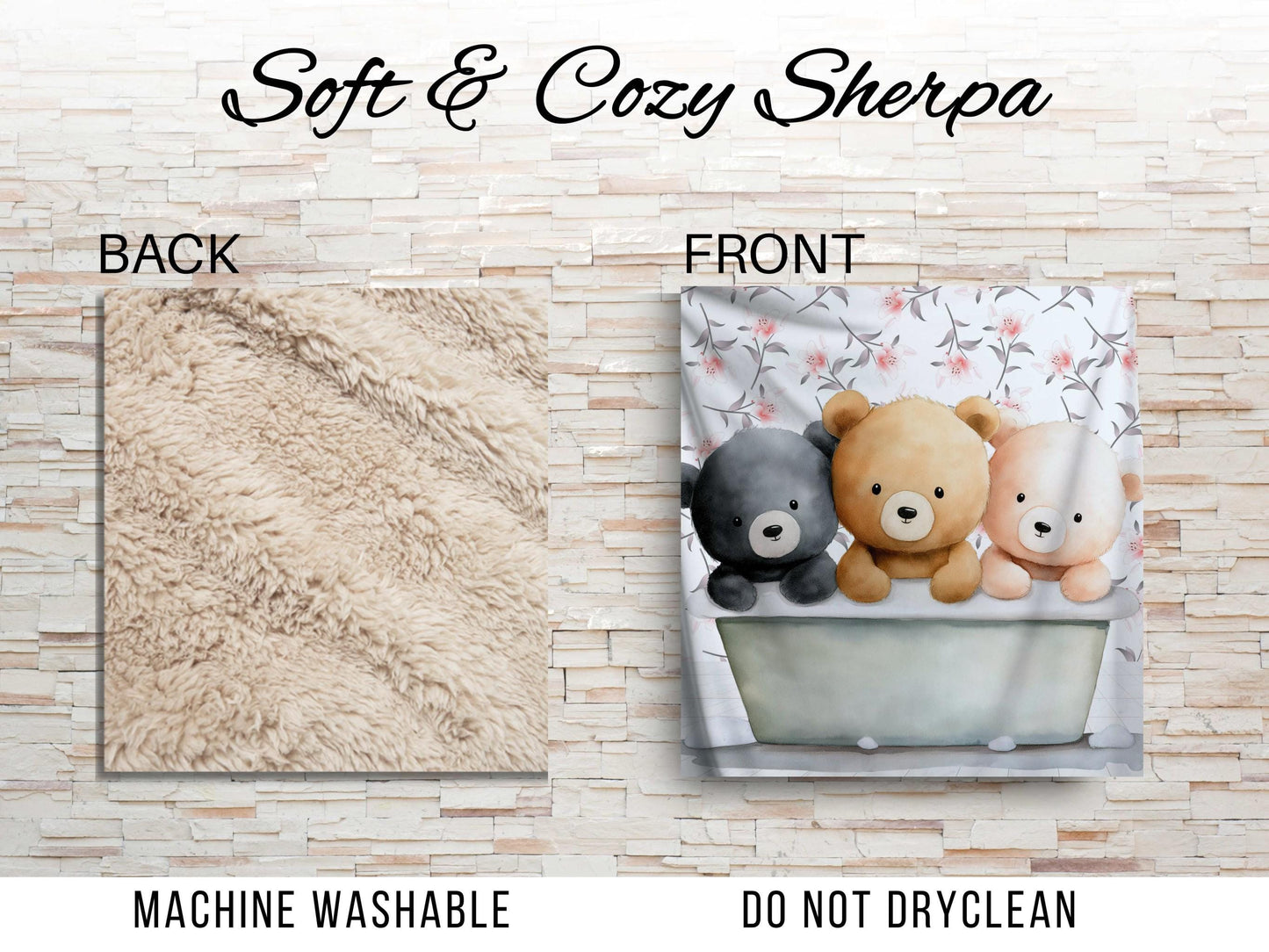 Sherpa Throw Blanket - Teddy bears in bath - Soft Plush Throw Blanket-Jacobson Cottage