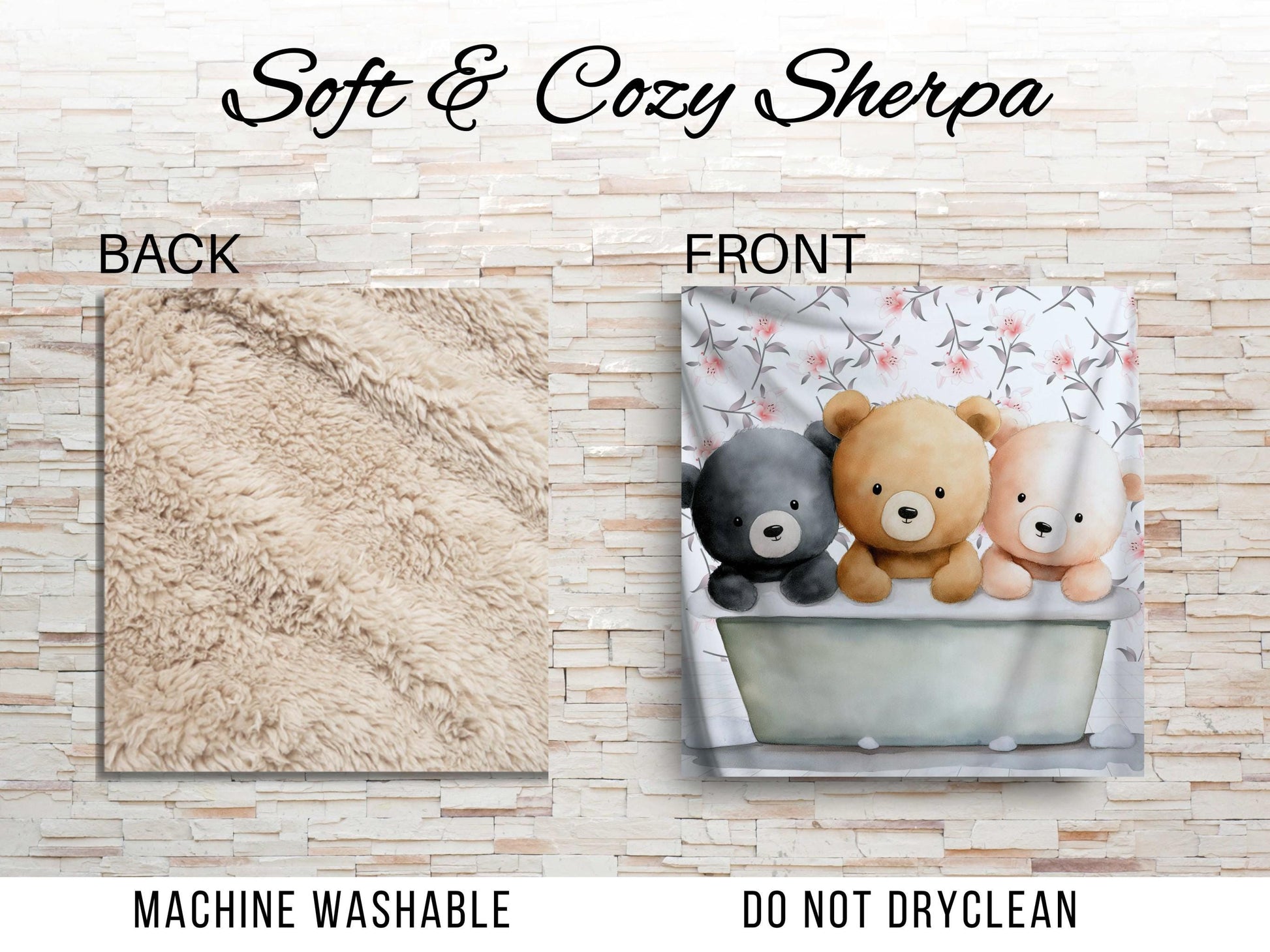 Sherpa Throw Blanket - Teddy bears in bath - Soft Plush Throw Blanket-Jacobson Cottage
