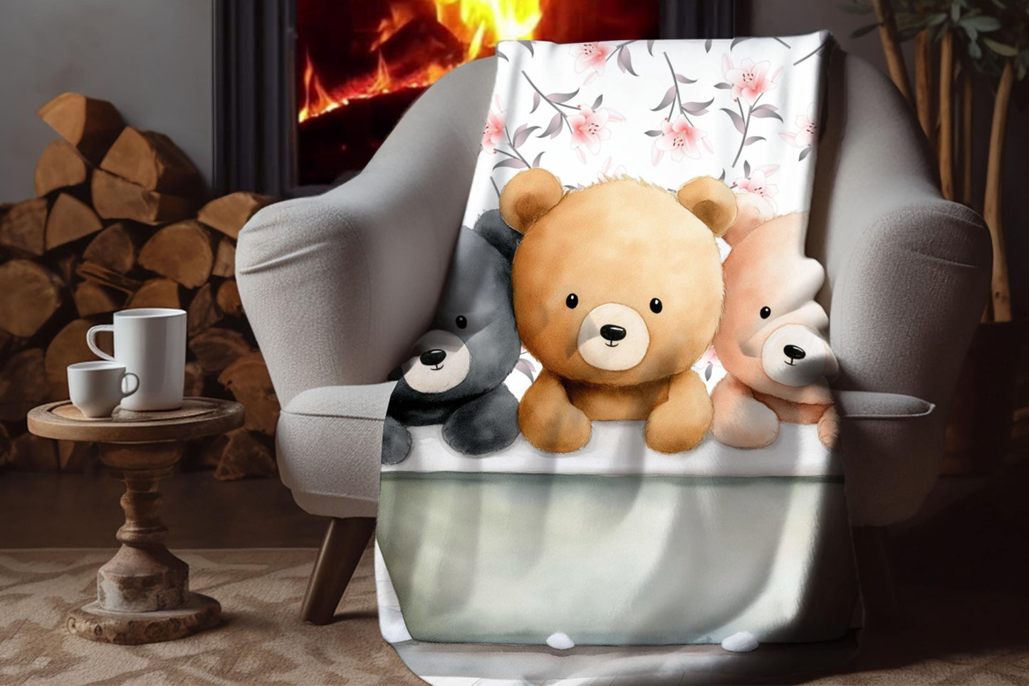 Sherpa Throw Blanket - Teddy bears in bath - Soft Plush Throw Blanket-Jacobson Cottage