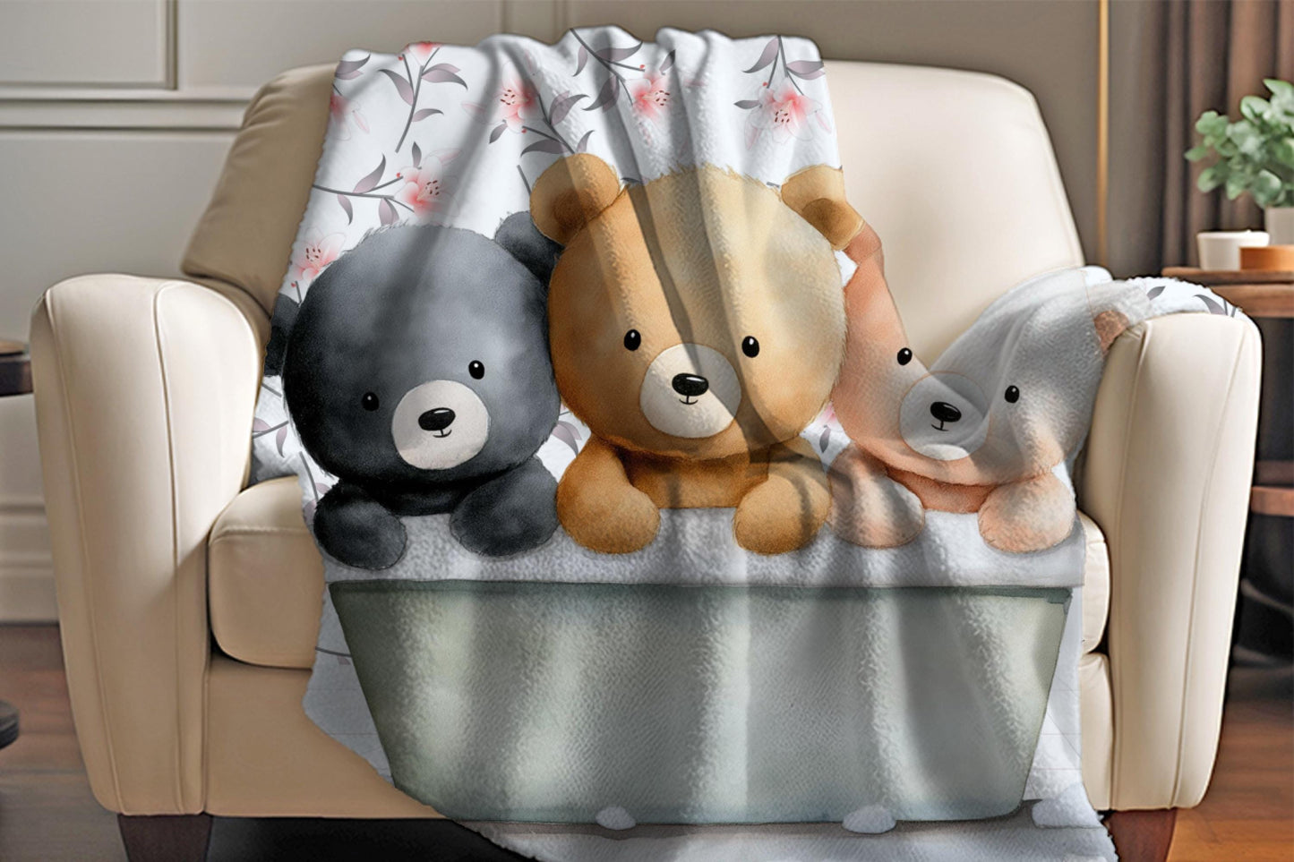 Sherpa Throw Blanket - Teddy bears in bath - Soft Plush Throw Blanket-Jacobson Cottage