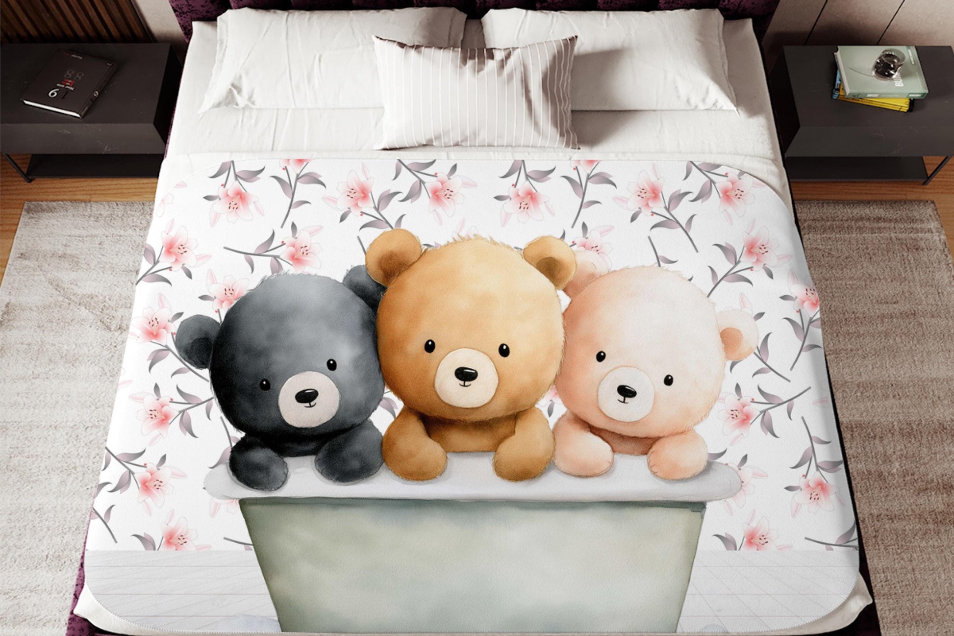 Sherpa Throw Blanket - Teddy bears in bath - Soft Plush Throw Blanket-Jacobson Cottage
