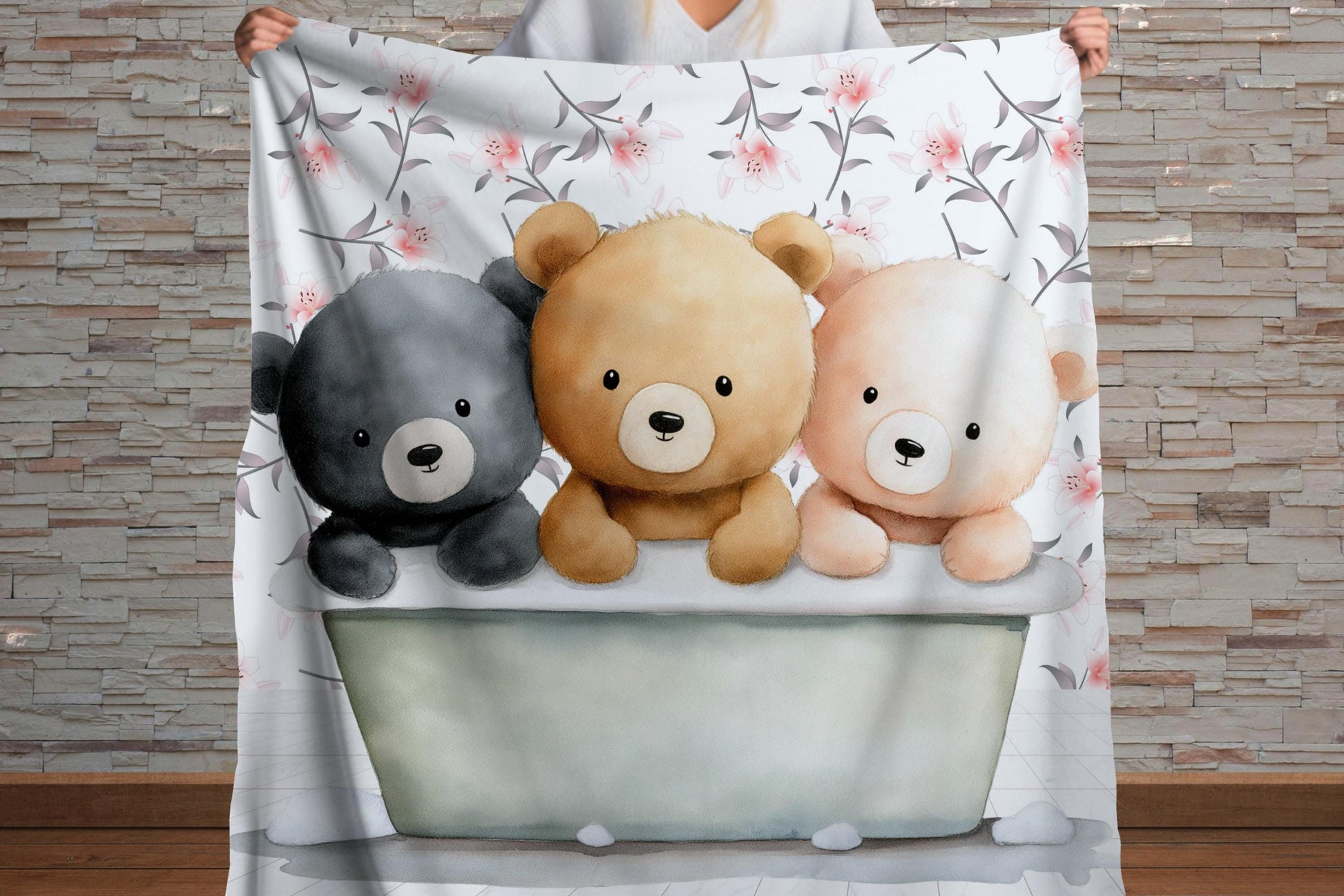 Sherpa Throw Blanket - Teddy bears in bath - Soft Plush Throw Blanket-Jacobson Cottage