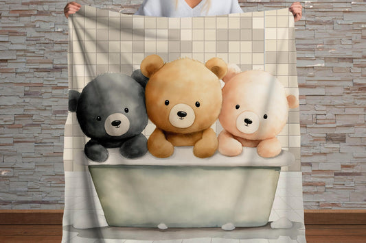 Sherpa Throw Blanket - Teddy Bears in Bath - Soft Plush Throw Blanket-Jacobson Cottage