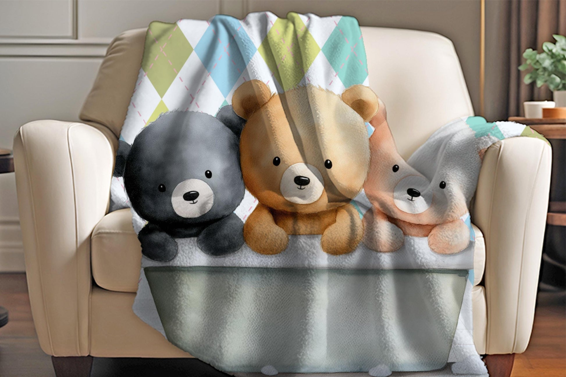 Sherpa Throw Blanket - Teddy bears in bath - Soft Plush Throw Blanket-Jacobson Cottage