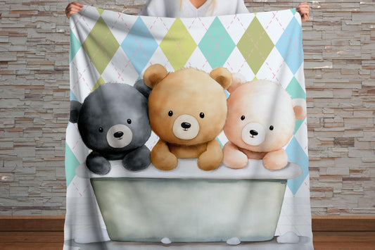 Sherpa Throw Blanket - Teddy bears in bath - Soft Plush Throw Blanket-Jacobson Cottage