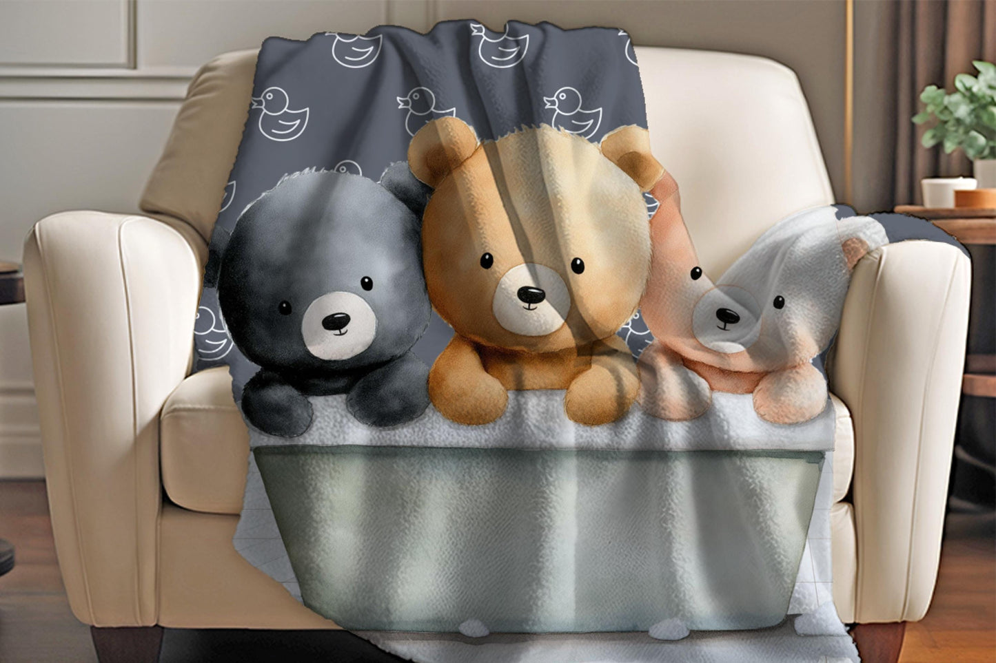 Sherpa Throw Blanket - Teddy bears in bath - Soft Plush Throw Blanket-Jacobson Cottage