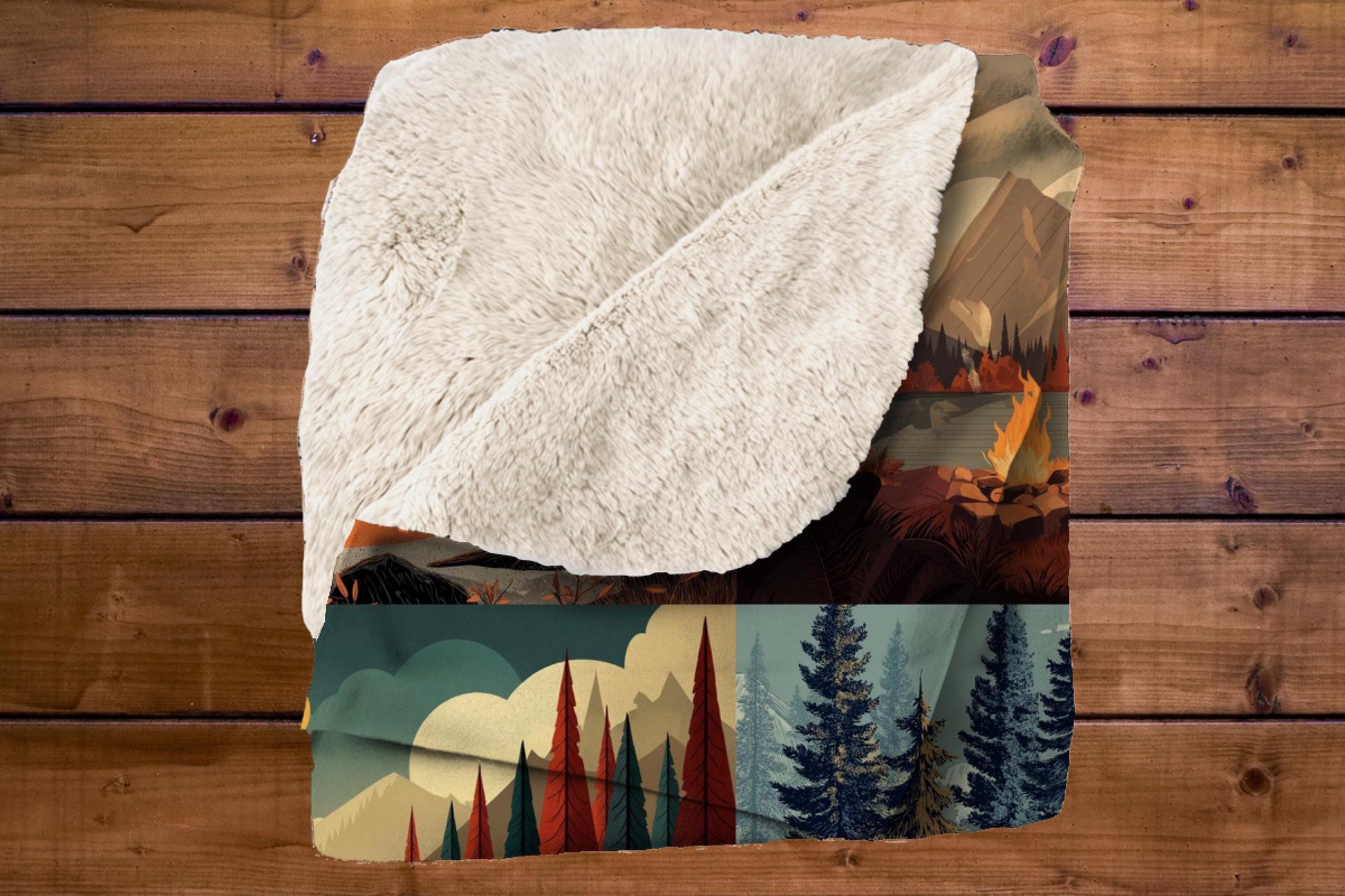 Sherpa Throw Blanket - Boho Camping Collage Outdoorsy Design- Soft Plush Throw Blanket-Jacobson Cottage