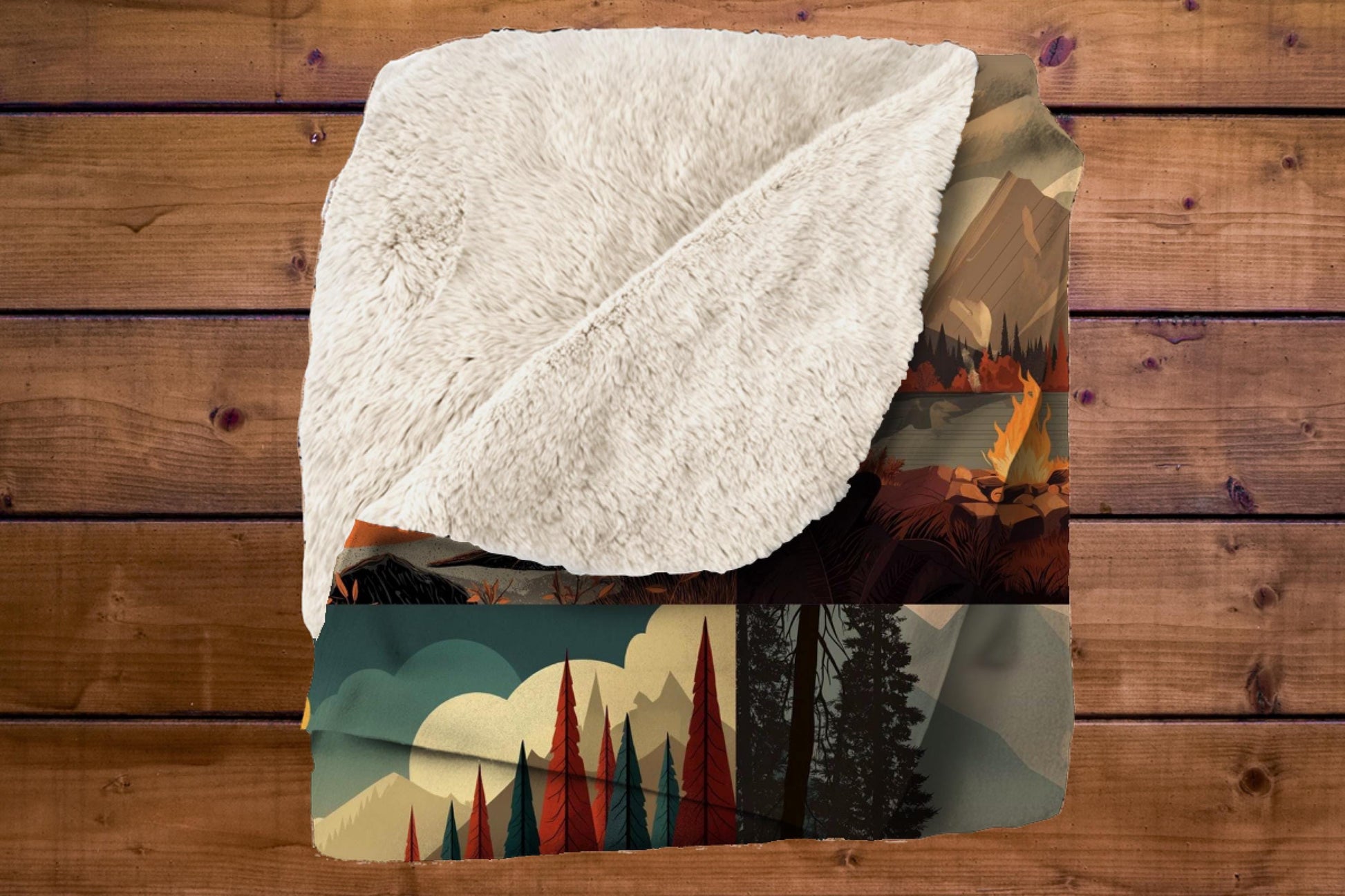 Sherpa Throw Blanket - Boho Camping Collage Outdoorsy Design - Soft Plush Throw Blanket-Jacobson Cottage