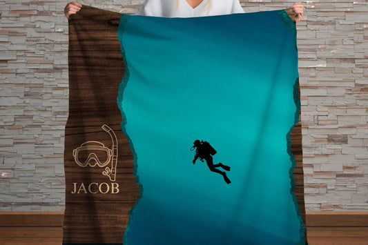 Sherpa Throw Blanket - Custom Name Scuba Diving Design - Soft Plush Throw Blanket-Jacobson Cottage