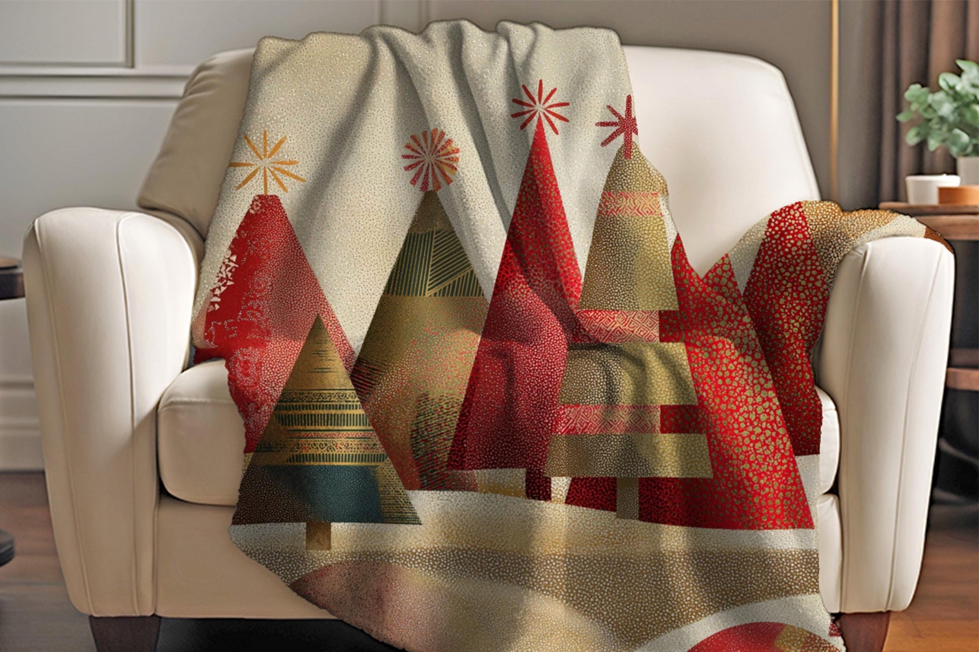 Sherpa Throw Blanket - Modern Red and Christmas Tree Design - Soft Plush Throw Blanket-Jacobson Cottage