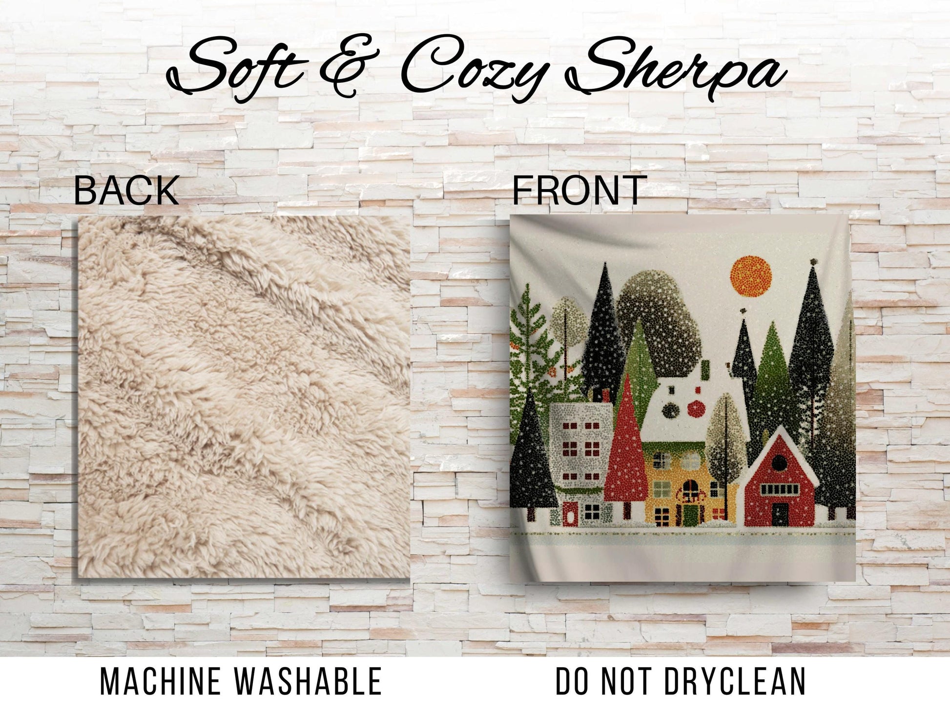 Sherpa Throw Blanket - Christmas Village Design - Soft Plush Throw Blanket-Jacobson Cottage