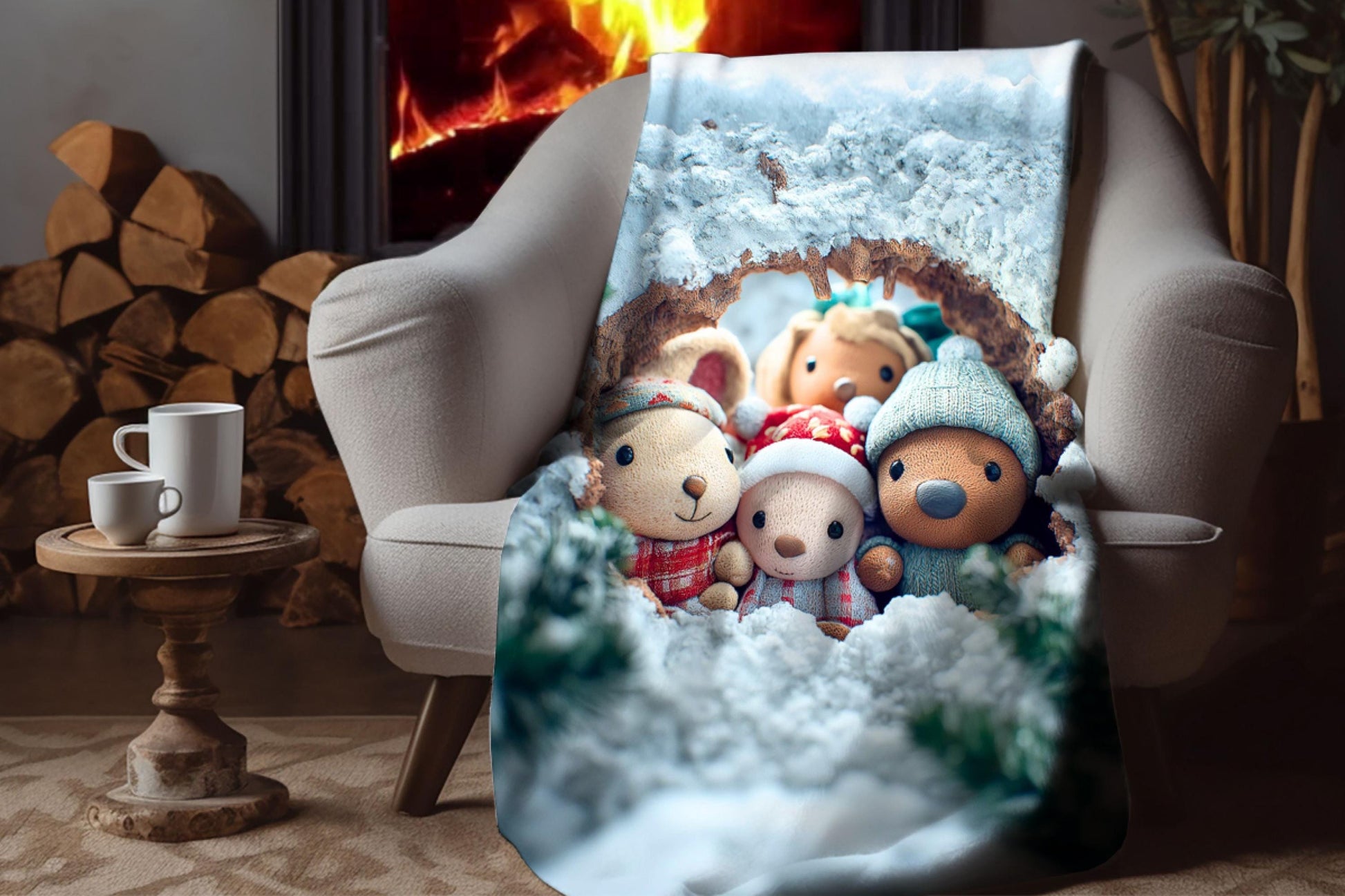 Sherpa Throw Blanket - Woodland Animals in Christmas - Soft Plush Throw Blanket-Jacobson Cottage